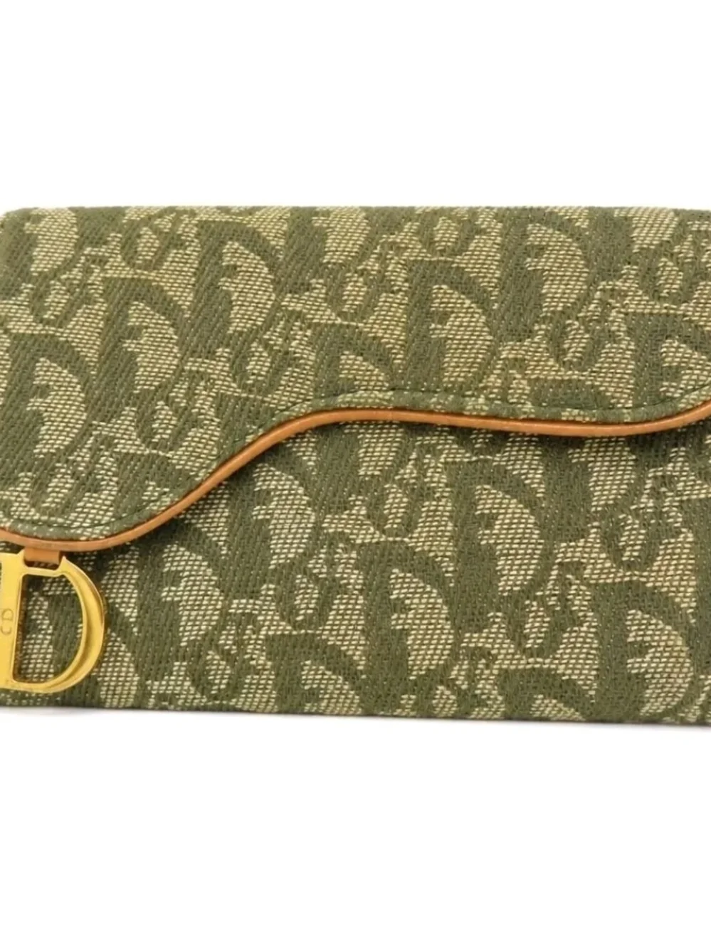 Dior Green Monogram Canvas Wallet with Gold Hardware